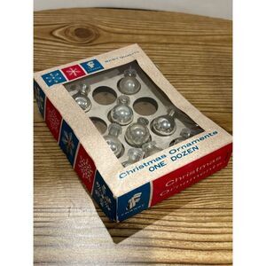 Vintage Glass Mini Christmas Ornaments-FRANKIE 1/2” Silver Ball Box of 9-EUC